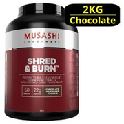 MUSASHI Shred and Burn 2KG Protein Powder - Chocolate Milkshake P22g, C4g & F3g