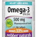 Webber Naturals Omega-3 Pharmaceutical Grade 500 mg EPA/DHA 150+50 Softgels