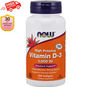 NOW Supplements,Vitamin D-3, 2000 IU,High Potency,Structural Support 360 Softgel