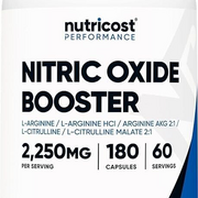 Nutricost Nitric Oxide Booster 750mg, 180 Capsules - 2250mg Per Serving - Gluten