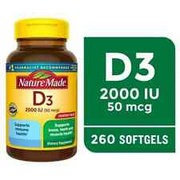 Nature Made Vitamin D3 2000 IU (50 mcg) Softgels, Dietary Supplement for Bone an
