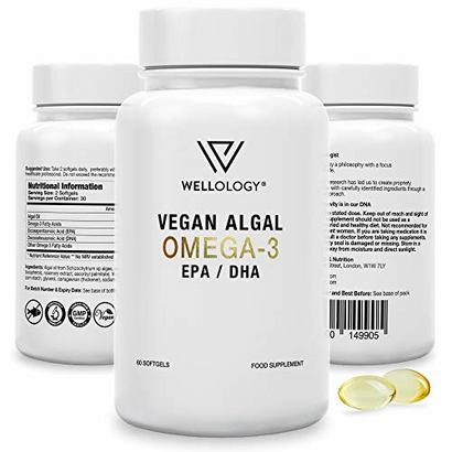 Vegan Omega 3-1200mg Fermented Algae Oil - High Strength EPA DHA - Natures Purest Omega Fatty Acids - Contaminant-Free Alternative to Fish Oil, Cod Liver Oil & Krill Oil - 60 Softgels by Wellology