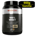 MUSASHI 100% Whey 900g Protein Powder - Vanilla Milkshake P25g, C2g & F2g